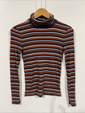 Madewell Striped Turtleneck Long-Sleeve Sweater - Navy, Rust & Cream